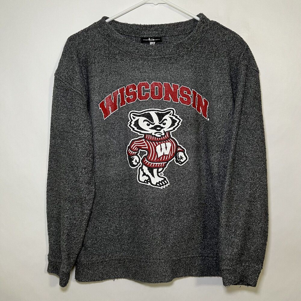 Wisconsin Badgers Boxercraft Oversized Crew Neck Sweater Womens Size Small Gray